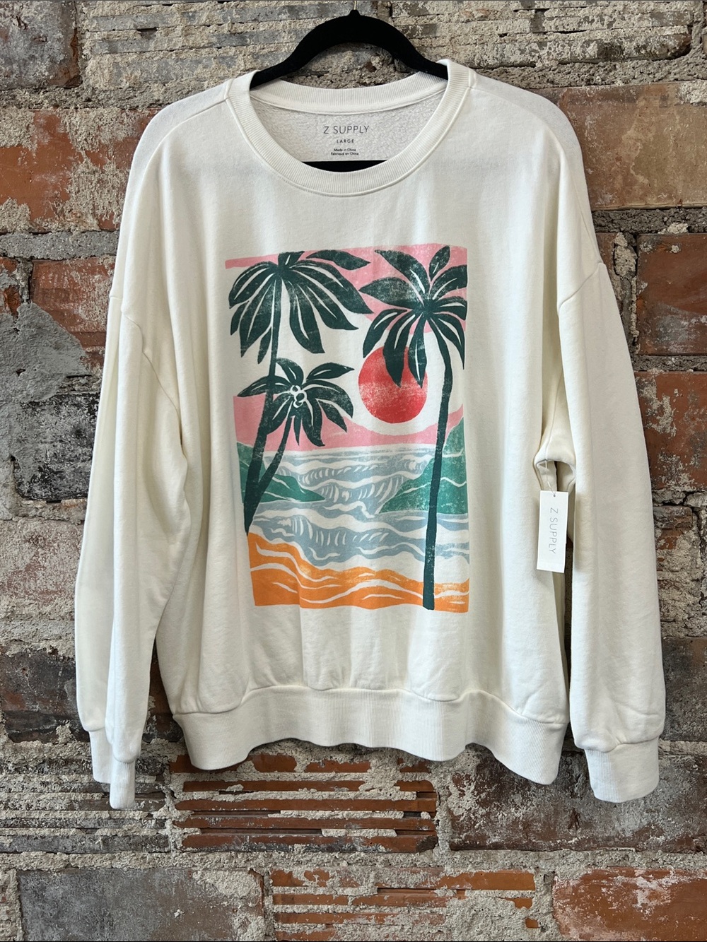 NWT  Z SUPPLY Cream High Tide Sunday  Sweatshirt in Sz Large drop shoulders